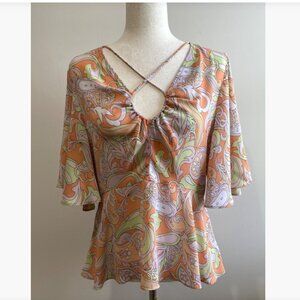 New CATO Multi Color‎ Ruffle Sleeve Lightweight Blouse size XL